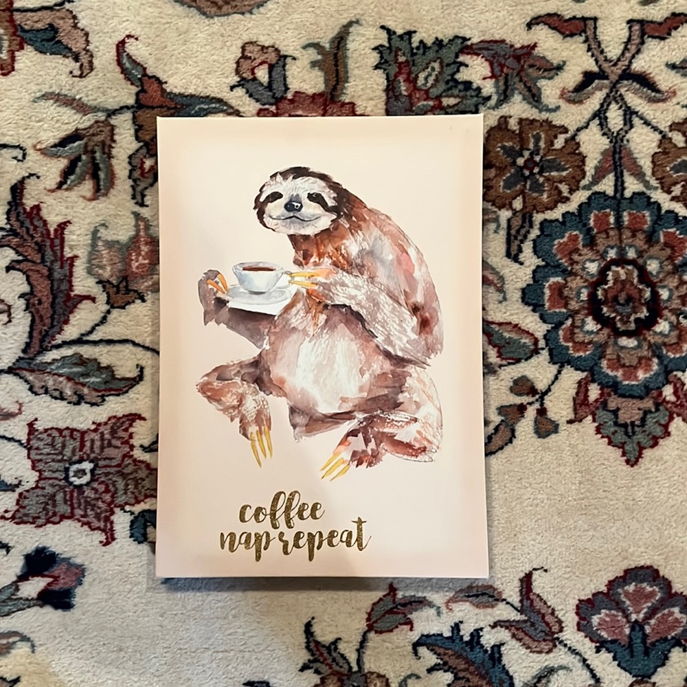 9.75 x 13.75 x 1inch Sloth Coffee Canvas Artwork
